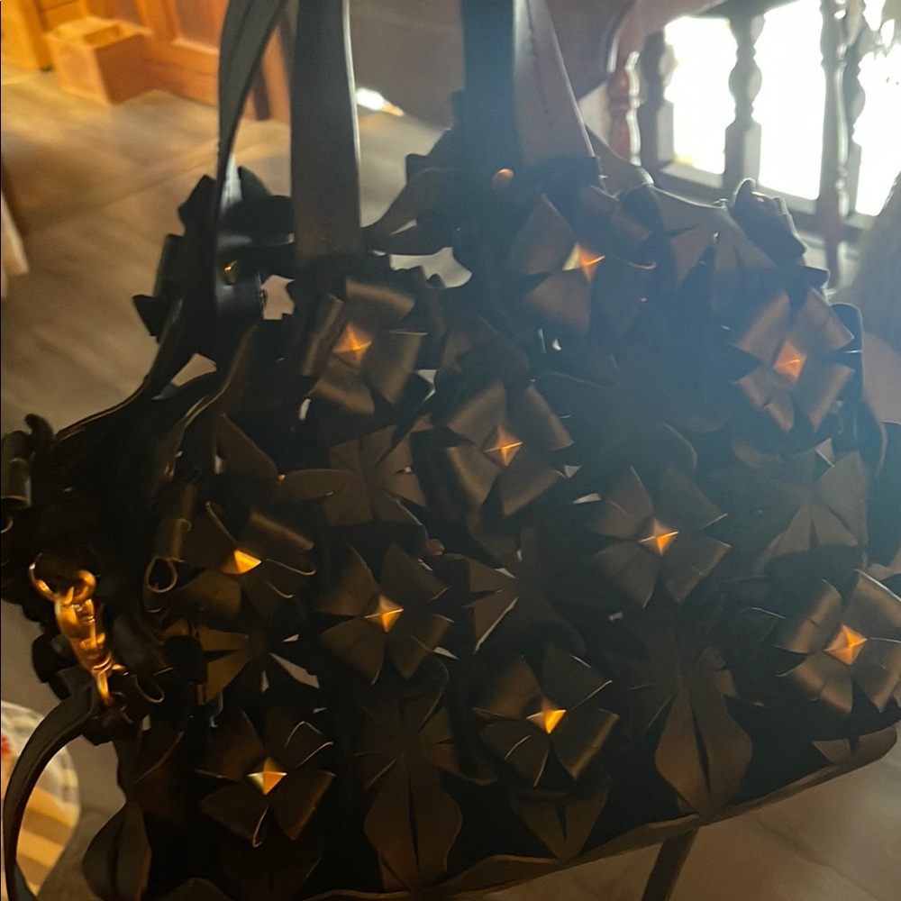 Zac Posen Black Structured Shoulder Bag with Geometric Cutouts